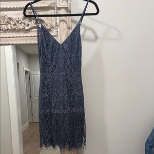 Two Sister the Label Chic Navy Lace Fringe Mini Dress